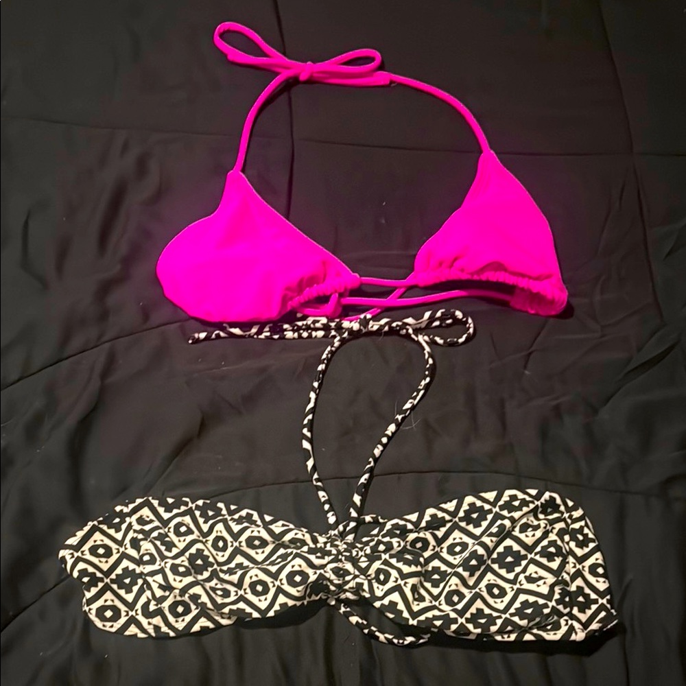 ✨🌸 2 OP Bikini Tops - Size Large | Pink + Black/White Halter 🌸✨